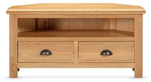 Lecco Wooden TV Stand Corner With 2 Drawers In Oak