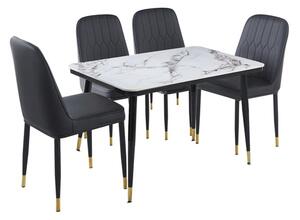 Sion Sintered Stone Dining Table In White 4 Luxor Black Chairs