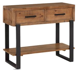 Pierre Pine Wood Console Table Large 2 Drawers In Rustic Oak