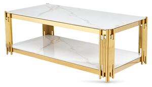 Bastia Sintered Stone Coffee Table In White With Gold Frame