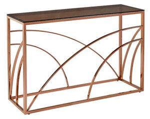 Cassis Glass Console Table In Smoked Brown With Rose Gold Frame