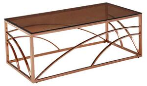 Cassis Glass Coffee Table In Smoked Brown With Rose Gold Frame