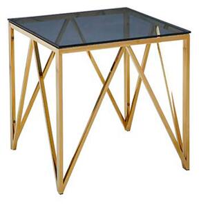 Alaro Glass End Table In Smoked Blue Grey With Gold Frame