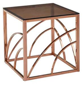 Cassis Glass End Table In Smoked Brown With Rose Gold Frame