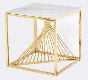 Carpi Sintered Stone End Table In White With Gold Frame