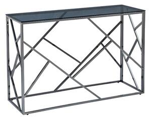 Chios Glass Console Table In Smoked Blue Grey With Titanium Frame