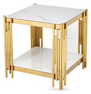 Bastia Sintered Stone End Table In White With Gold Frame