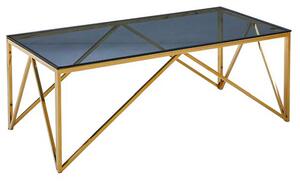 Alaro Glass Coffee Table In Smoked Blue Grey With Gold Frame