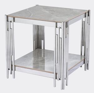 Bastia Sintered Stone End Table In Grey With Chrome Frame