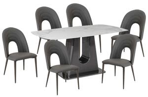 Sanur Sintered Stone Dining Table With 6 Dark Grey Chairs