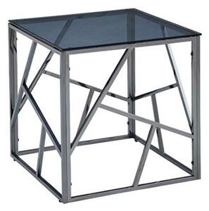 Chios Glass End Table In Smoked Blue Grey With Titanium Frame