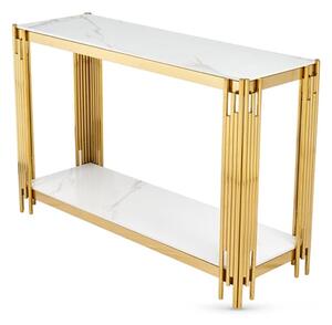 Bastia Sintered Stone Console Table In White With Gold Frame