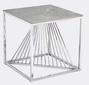 Carpi Sintered Stone End Table In Grey With Chrome Frame