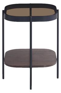 Sarnia Glass Lamp Table Square In Brown With Dark Walnut Shelf