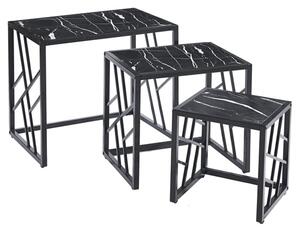 Oslo Gloss Nest Of 3 Tables In Black Marble Effect Black Frame