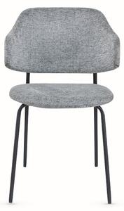 Benson Fabric Dining Chair In Light Grey With Black Metal Frame