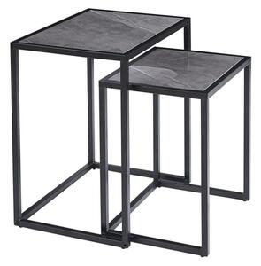 Zell Wooden Nest Of 2 Tables In Grey Marble Effect