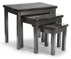 Reims Wooden Nest Of 3 Tables In Black Marble Effect