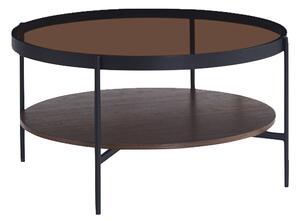 Sarnia Glass Coffee Table Large In Brown With Dark Walnut Shelf