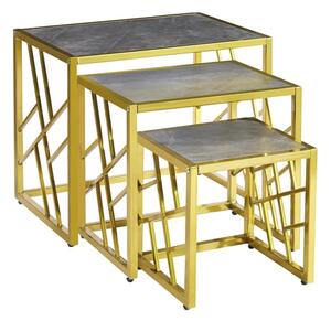 Oslo Gloss Nest Of 3 Tables In Grey Marble Effect Gold Frame