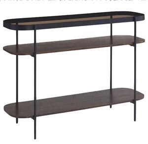 Sarnia Glass Console Table In Brown With Dark Walnut Shelf