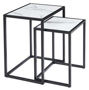 Zell Wooden Nest Of 2 Tables In White Marble Effect