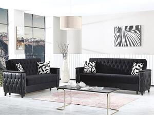 Kanata Plush Velvet Storage 3+2 Seater Sofa Beds In Black