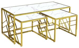 Oslo Gloss Coffee Table And Side Tables In White With Gold Frame