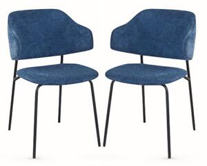 Benson Navy Fabric Dining Chairs With Black Frame In Pair