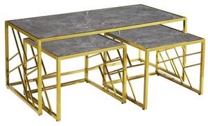 Oslo Gloss Coffee Table And Side Tables In Grey With Gold Frame