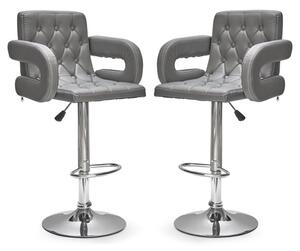 Silvis Adjustable Grey Faux Leather Bar Stools In Pair