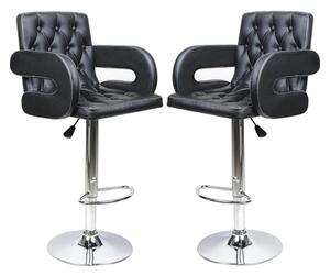 Silvis Adjustable Black Faux Leather Bar Stools In Pair