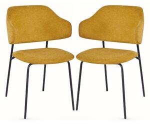 Benson Mustard Fabric Dining Chairs With Black Frame In Pair