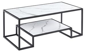 Isla Wooden Coffee Table With Undershelf In White Marble Effect