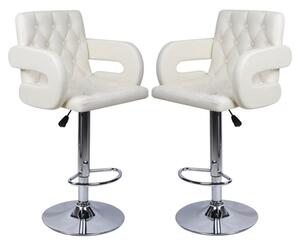 Silvis Adjustable White Faux Leather Bar Stools In Pair