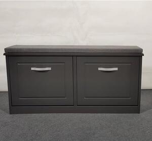 Hinton High Gloss Shoe Storage Bench With 2 Flip Doors In Grey