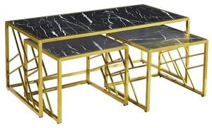 Oslo Gloss Coffee Table And Side Tables In Black With Gold Frame