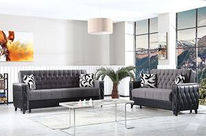 Kanata Plush Velvet Storage 3+2 Seater Sofa Beds In Grey Black