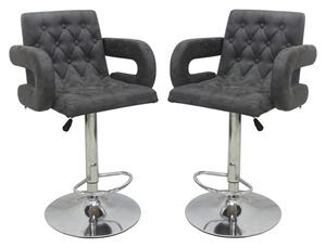 Silvis Adjustable Grey Plush Velvet Bar Stools In Pair