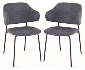 Benson Dark Grey Fabric Dining Chairs With Black Frame In Pair