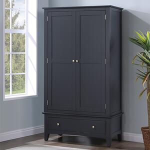 Lenox Wooden Wardrobe With 2 Doors 1 Drawer In Off Black