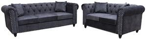 Oaxaca Plush Velvet 3+2 Seater Sofa Set In Dark Grey