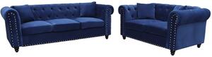 Oaxaca Plush Velvet 3+2 Seater Sofa Set In Blue