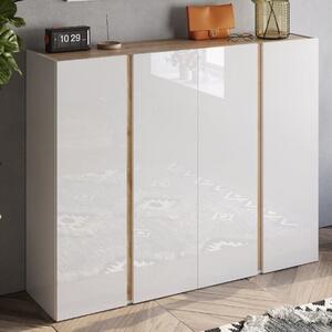 Flint High Gloss Shoe Cabinet 4 Doors In White And Cadiz Oak