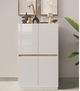 Flores High Gloss Highboard With 4 Doors In White And Light Oak