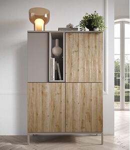 Genoa Wooden Highboard With 4 Doors In Cashmere And Cadiz Oak