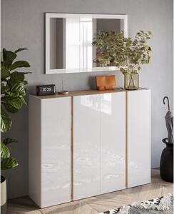 Flint High Gloss Shoe Cabinet With Mirror In White Cadiz Oak