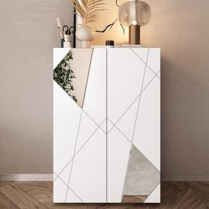 Viro Mirrored High Gloss Shoe Storage Cabinet 2 Doors In White