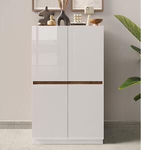 Flores High Gloss Highboard With 4 Doors In White And Dark Oak