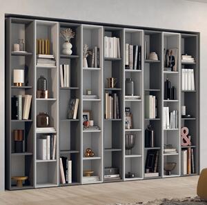 Erfurt Wooden Bookcase With Shelves In Gesso And Slate Effect